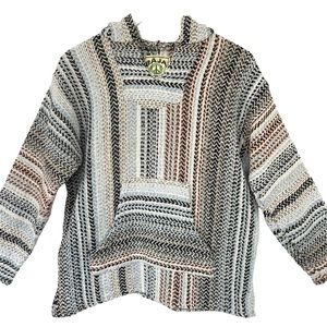 BAJA JOE Woven Hoodie Small Poncho Cozy Boho Beach Wear Coastal Neutral EUC